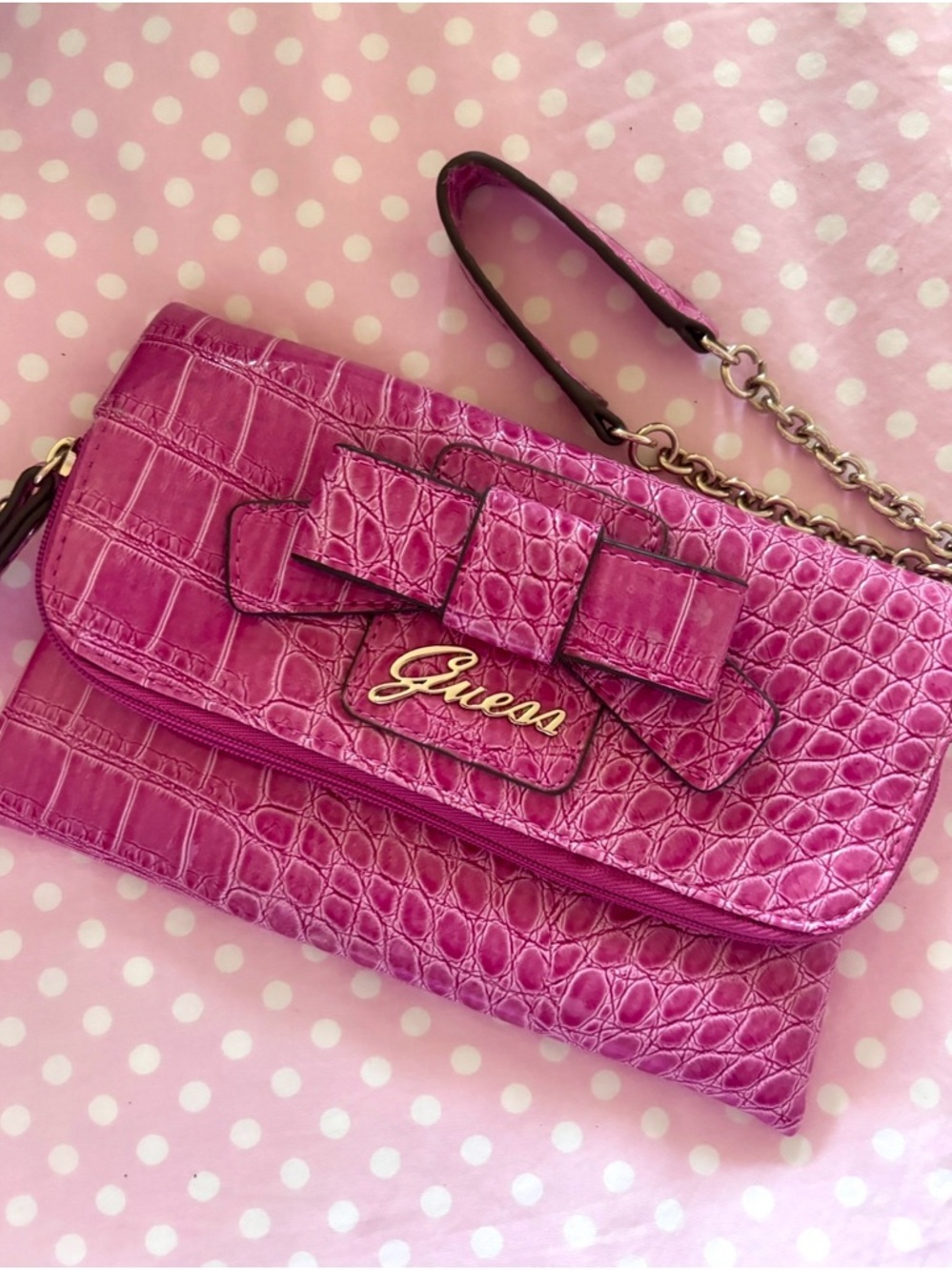 Guess Y2K Pink Bow Clutch Wristlet Mini Wallet Purse